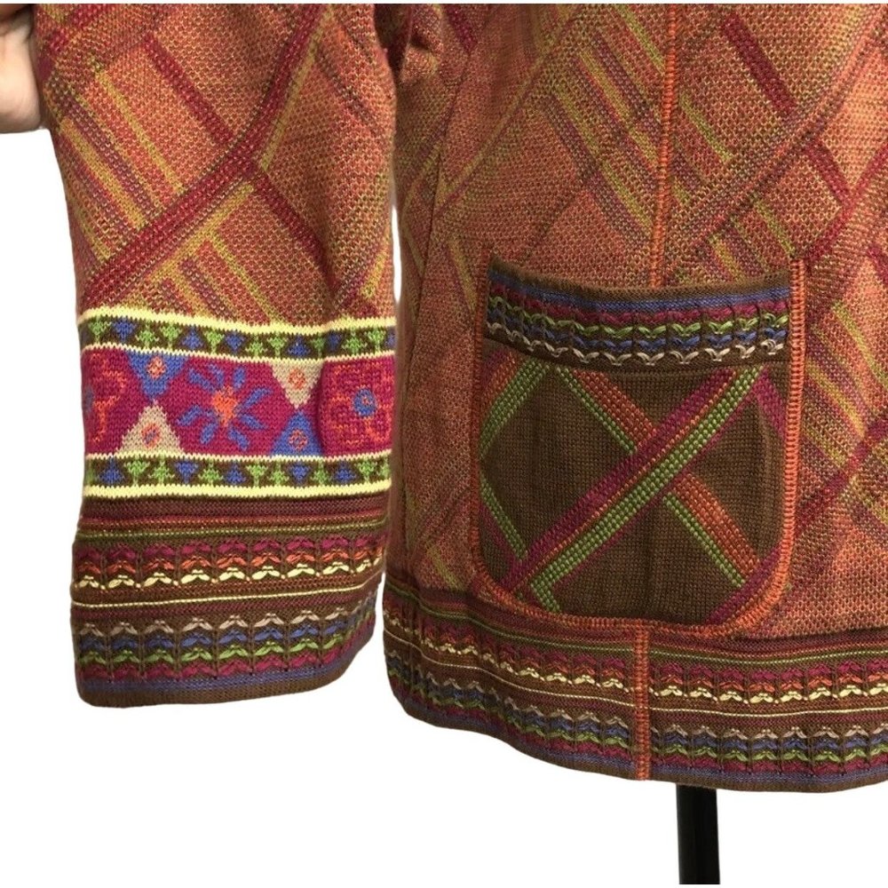 Coldwater Creek Intarsia Knit Cardigan Jacket M Tribal Cotton Wool Knit Blend - Picture 8 of 11